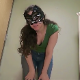 Rachelle, the masked American girl, takes a shit and a piss while wearing her tight blue jeans. She pulls down her jeans to reveal the extensive mess and makes things even messier. About 7.5 minutes.